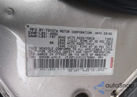 2001 Lexus Rx 300 from USA, damaged, VIN JTJHF10U610176964